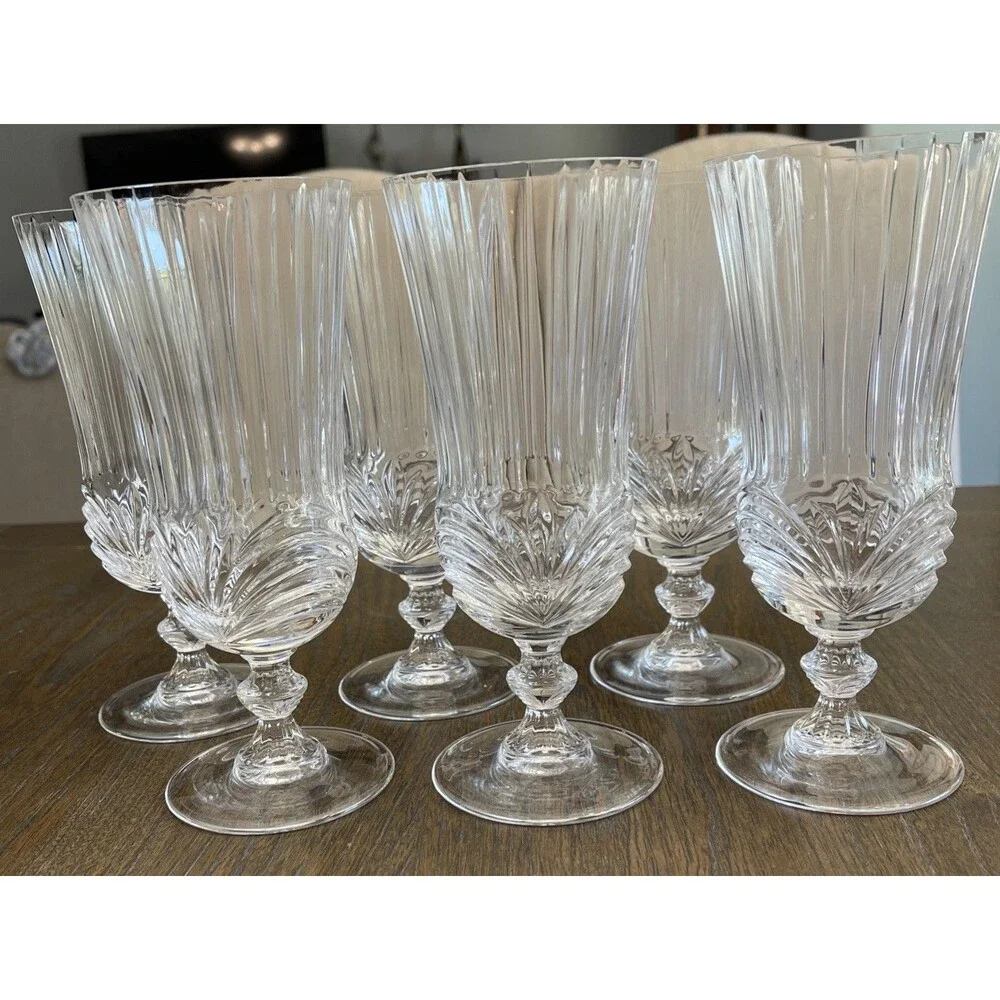 Vintage Royal Crystal Rock Aurea Optic Iced Tea Water Glass Ribbed Stemware